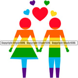 People Gay Couple Heart Design Element Homosexual LGBT Happy Love People Rainbow LGBTQ Pride Proud Lesbian Bisexual Transgender Rights Art Logo Clipart SVG