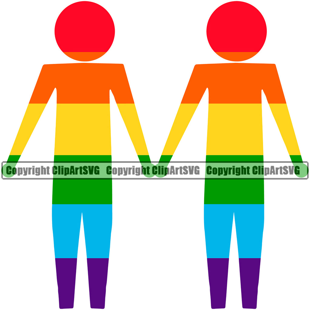 Male Gay People Holding Hand Couple Vector Color Design Element Homosexual LGBT Happy Love People Rainbow LGBTQ Pride Proud Lesbian Bisexual Transgender Rights Art Logo Clipart SVG