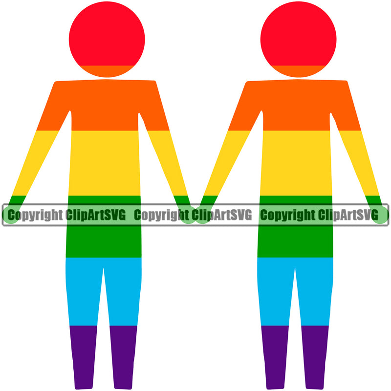 Male Gay People Holding Hand Couple Vector Color Design Element Homosexual LGBT Happy Love People Rainbow LGBTQ Pride Proud Lesbian Bisexual Transgender Rights Art Logo Clipart SVG