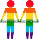 Male Gay People Holding Hand Couple Vector Color Design Element Homosexual LGBT Happy Love People Rainbow LGBTQ Pride Proud Lesbian Bisexual Transgender Rights Art Logo Clipart SVG
