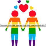 Male Gay People Holding Hand Couple Vector Heart Symbol Color Design Element Homosexual LGBT Happy Love People Rainbow LGBTQ Pride Proud Lesbian Bisexual Transgender Rights Art Logo Clipart SVG