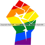 Color Fist Hand Power Gay Design Element Homosexual LGBT Happy Love People White Background Rainbow LGBTQ Pride Proud Lesbian Bisexual Transgender Rights Art Logo Clipart SVG