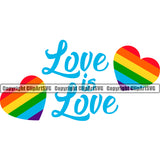 Love Is Love Color Quote Gay Heart Design Element Homosexual LGBT Happy Love People Rainbow LGBTQ Pride White Background Proud Lesbian Bisexual Transgender Rights Art Logo Clipart SVG