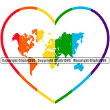 World Map On Heart Vector Design Element People Gay Design Element Homosexual LGBT Happy Love People Rainbow LGBTQ Pride Proud Lesbian Bisexual Transgender Rights Art Logo Clipart SVG