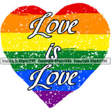 Love Is Love Color Quote Vector Heart Design Element People White Background Gay Homosexual LGBT Happy Love People Rainbow LGBTQ Pride Proud Lesbian Bisexual Transgender Rights Art Logo Clipart SVG