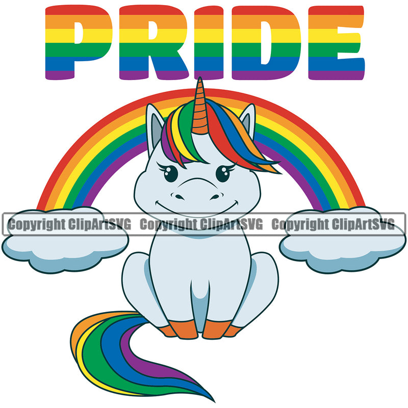 Pride Color Quote People Gay Unicorn Rainbow With Clouds Logo Design Element Homosexual LGBT Happy Love People Rainbow LGBTQ Pride Proud Lesbian Bisexual Transgender Rights Art Logo Clipart SVG