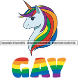 Gay Color Quote Unicorn Logo Design Element White Background Homosexual LGBT Happy Love People Rainbow LGBTQ Pride Proud Lesbian Bisexual Transgender Rights Art Logo Clipart SVG