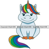 People Gay Unicorn Sitting Pose Smile Face Design Element White Background Homosexual LGBT Happy Love People Rainbow LGBTQ Pride Proud Lesbian Bisexual Transgender Rights Art Logo Clipart SVG