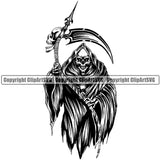 Black And White Grim Reaper Holding Skull Skeleton Death Horror Dead Evil Dark Spooky Fear Skull Scary Ghost Scythe Sickle Cemetery Gothic Hell Demon Creepy Clipart SVG