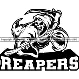 Reapers Quote Black And White Holding Grim Reaper Skull Skeleton Black And White BW Design Element Vector Death Horror Dead Evil Dark Spooky Fear Skull Scary Ghost Scythe Sickle Cemetery Gothic Hell Demon Creepy Clipart SVG