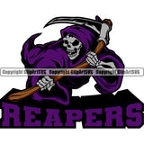 Reapers Color Quote Angry Face Skull Mascot Design Grim Reaper Holding Skull Skeleton White Background Death Horror Dead Evil Dark Spooky Fear Skull Scary Ghost Scythe Sickle Cemetery Gothic Hell Demon Creepy Clipart SVG