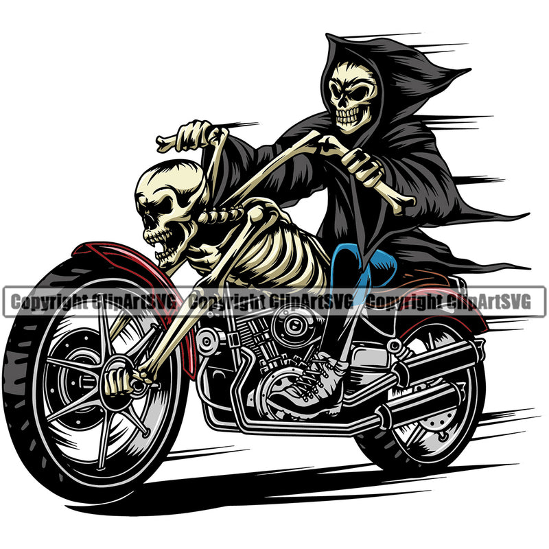 Motorcycle Bike Biker Cycle Chopper People Grim Reaper Skeleton Motorcycle Color Design Element Motorbike Ride Rider Racer Rider Transportation Vehicle Art Design Logo Clipart SVG
