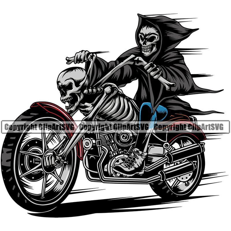 Motorcycle Bike Biker Cycle Chopper People Grim Reaper Skeleton Motorcycle Design Element Motorbike Ride Rider Racer Rider Transportation Vehicle Art Design Logo Clipart SVG