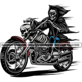 Motorcycle Bike Biker Cycle Chopper People Grim Reaper Skeleton Motorcycle Design Element Motorbike Ride Rider Racer Rider Transportation Vehicle Art Design Logo Clipart SVG