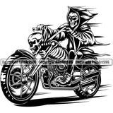 Motorcycle Bike Biker Cycle Chopper Motorbike People Grim Reaper Skeleton Motorcycle Black White Background Design Element Ride Rider Racer Rider Transportation Vehicle Art Design Logo Clipart SVG