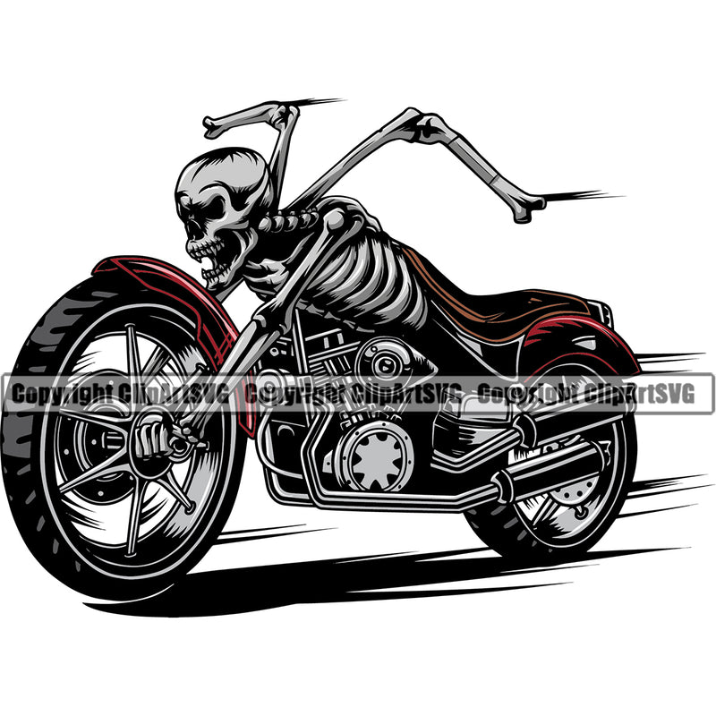 Motorcycle Bike Biker Cycle Chopper Skull Skeleton Motorbike Body Color Design Element Ride Rider Racer Rider Transportation Vehicle Art Design Logo Clipart SVG