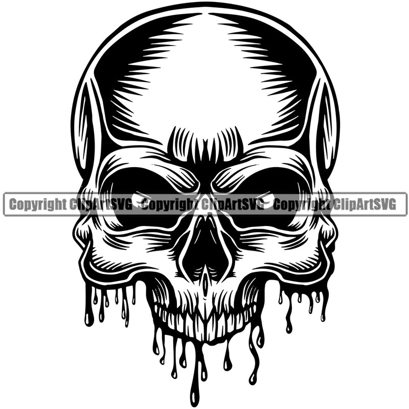 Black And White People Skull Skeleton Half Face Design Element Blood Dripping Death Head Skeleton Dead Face Horror Human Bone Evil Tattoo Grunge Scary Gothic Art Logo Clipart SVG