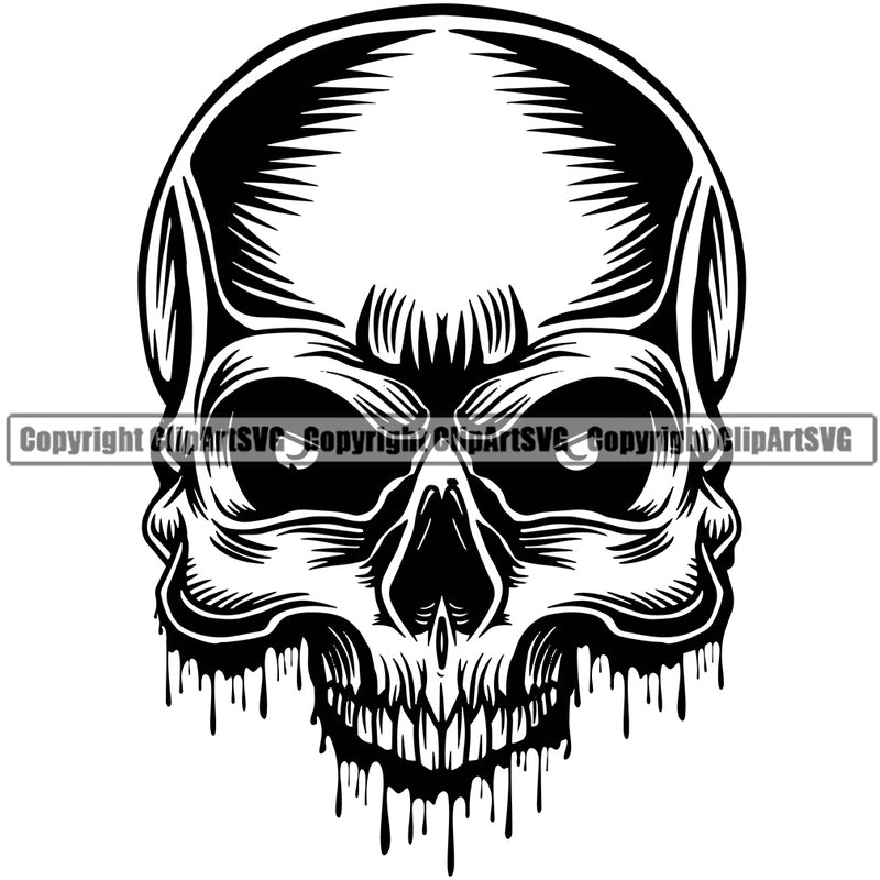Black And White Skull Skeleton Half Face Design Element Blood Dripping Death Head Skeleton Dead Face Horror Human Bone Evil Tattoo Grunge Scary Gothic Art Logo Clipart SVG