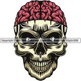 Skull Skeleton Head Brain Color Design Element White Background Death Head Skeleton Dead Face Horror Human Bone Evil Tattoo Grunge Scary Gothic Art Logo Clipart SVG