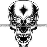 Black And White People Skull Skeleton Butterfly Eyes BW Design Element White Background Death Head Skeleton Dead Face Horror Human Bone Evil Tattoo Grunge Scary Gothic Art Logo Clipart SVG