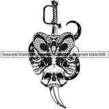 Skull Skeleton Head Cobra And Sword Black And White Vector Design Element Death Head Skeleton Dead Face Horror Human Bone Evil Tattoo Grunge Scary Gothic Art Logo Clipart SVG