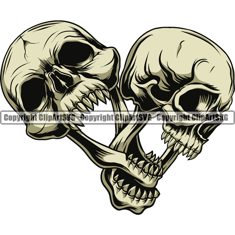 People Skull Connected Linked Together Vector Color Design Element White Background Death Head Skeleton Dead Face Horror Human Bone Evil Tattoo Grunge Scary Gothic Art Logo Clipart SVG