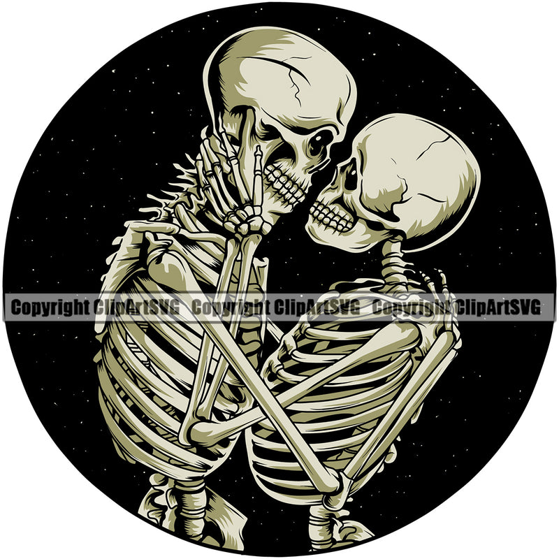 Skull Skeleton People Couple Love Vector Black Circle Design Element Death Head Skeleton Dead Face Horror Human Bone Evil Tattoo Grunge Scary Gothic Art Logo Clipart SVG