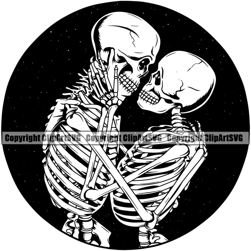 Black And White Skull Skeleton People Couple Love Vector Black Circle Design Element BW Death Head Skeleton Dead Face Horror Human Bone Evil Tattoo Grunge Scary Gothic Art Logo Clipart SVG