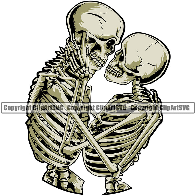 Skull Skeleton Couple Love Color Design Element White Background Death Head Skeleton Dead Face Horror Human Bone Evil Tattoo Grunge Scary Gothic Art Logo Clipart SVG