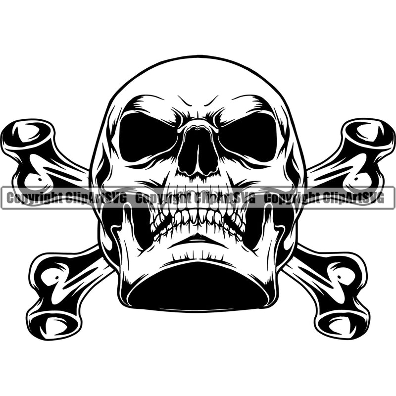Black And White People Skull Skeleton Head Design With Crossbones Vector Death Head Skeleton Dead Face Horror Human Bone Evil Tattoo Grunge Scary Gothic Art Logo Clipart SVG