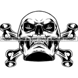 Black And White People Skull Skeleton Angry Face Head Design With Crossbones Vector Death Head Skeleton Dead Face Horror Human Bone Evil Tattoo Grunge Scary Gothic Art Logo Clipart SVG