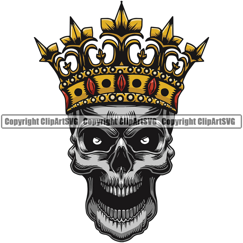 Silver Color Skull Skeleton Death Head Design Element Crown On Head Skeleton Dead Face Horror Human Bone Evil Tattoo Grunge Scary Gothic Art Logo Clipart SVG