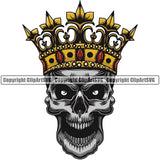 Silver Color Skull Skeleton Death Head Design Element Crown On Head Skeleton Dead Face Horror Human Bone Evil Tattoo Grunge Scary Gothic Art Logo Clipart SVG