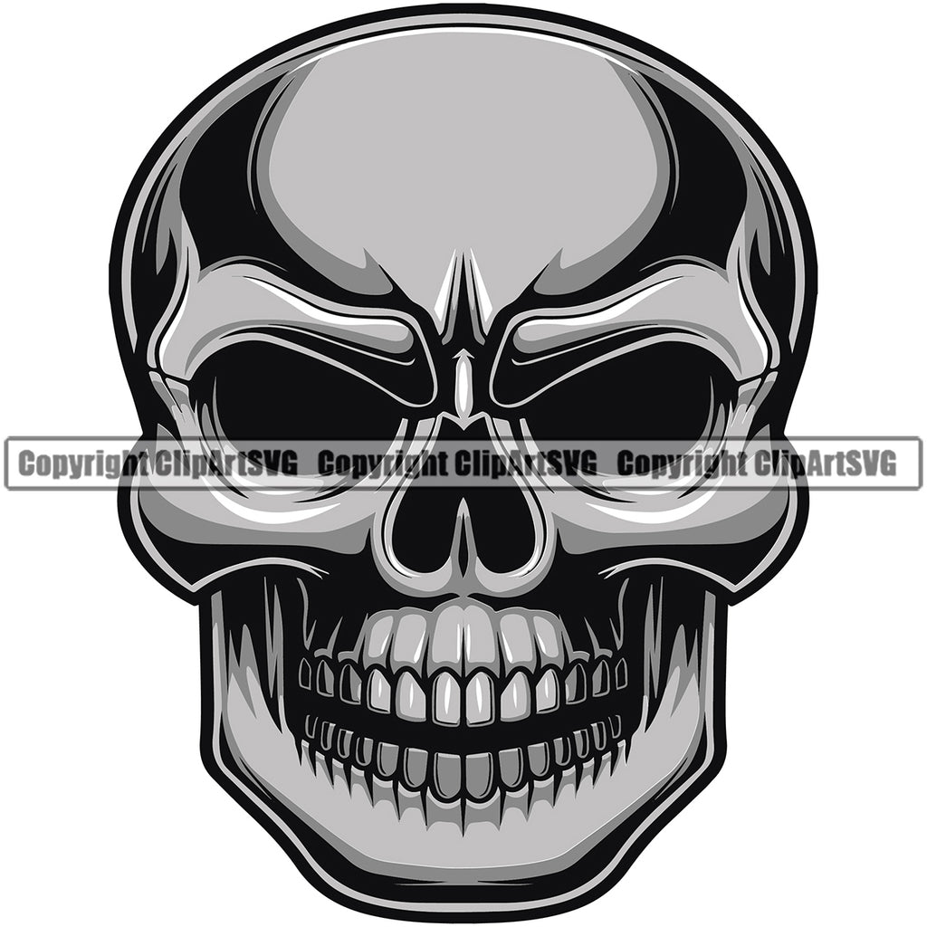 Silver Color Skull Skeleton Head Design Element White Background Death Head Skeleton Dead Face Horror Human Bone Evil Tattoo Grunge Scary Gothic Art Logo Clipart SVG