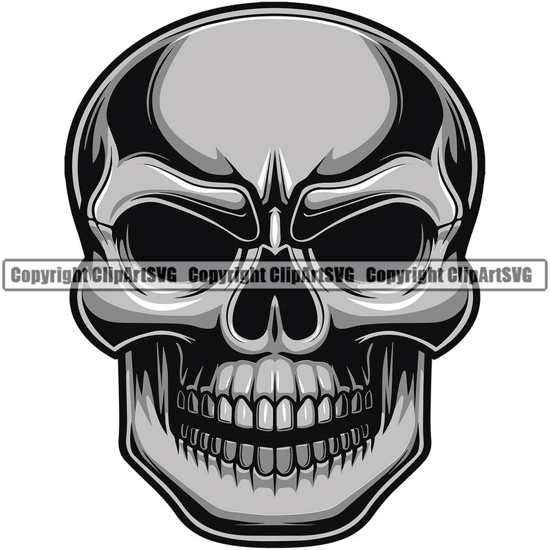 Silver Color Skull Skeleton Head Design Element White Background Death Head Skeleton Dead Face Horror Human Bone Evil Tattoo Grunge Scary Gothic Art Logo Clipart SVG