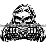 Black And White Skull Skeleton Punch Hand And Holding Chain BW Design Element Death Head Skeleton Dead Face Horror Human Bone Evil Tattoo Grunge Scary Gothic Art Logo Clipart SVG