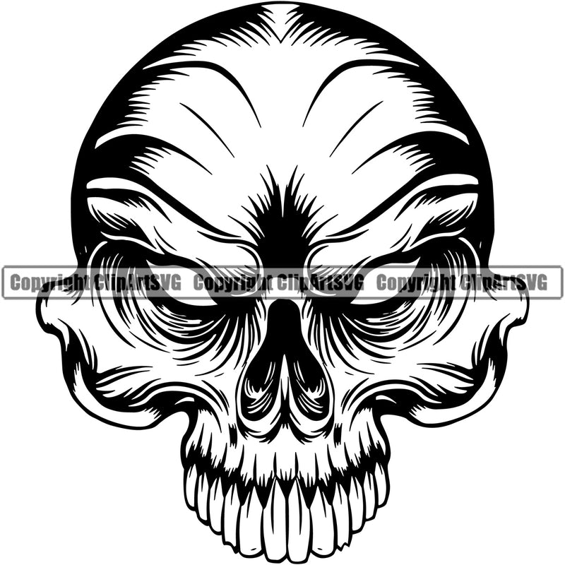 Black And White Skull Skeleton Half Face Design Element Vector Death Head Skeleton Dead Face Horror Human Bone Evil Tattoo Grunge Scary Gothic Art Logo Clipart SVG