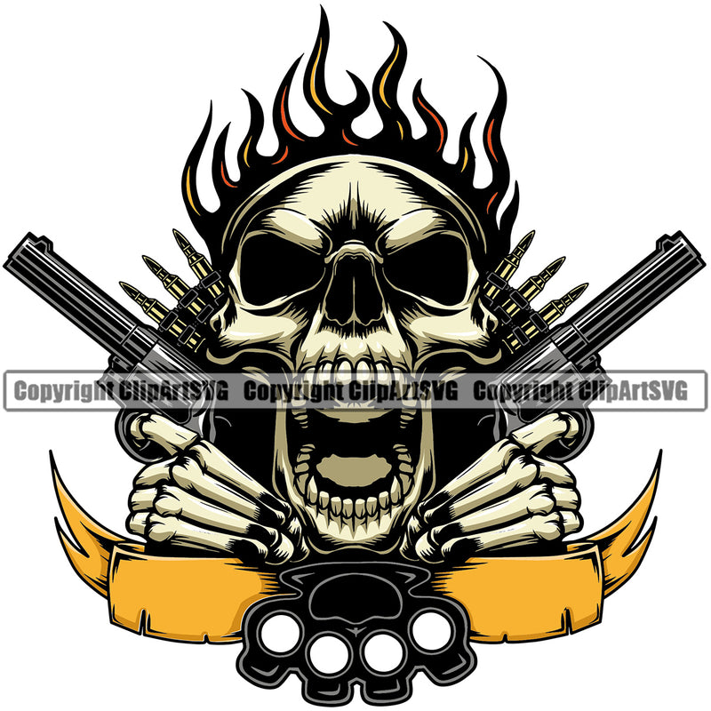 Skull Skeleton Open Face And Cross Hand Holding Gun Vector Color Face Design Element White Background Death Head Skeleton Dead Face Horror Human Bone Evil Tattoo Grunge Scary Gothic Art Logo Clipart SVG