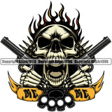 Skull Skeleton Yellow Color Face Cross Hand Holding Guns Fire