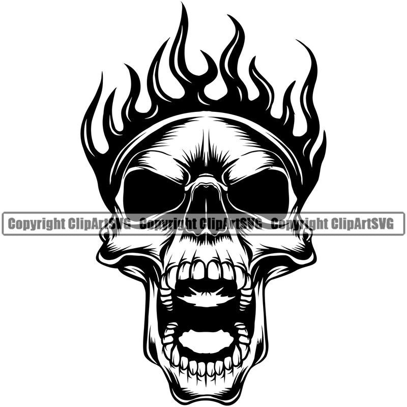Black And White Skull Skeleton Open Face BW Fire Brass Knuckles Design Element Death Head Skeleton Dead Face Horror Human Bone Evil Tattoo Grunge Scary Gothic Art Logo Clipart SVG
