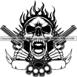 Black And White Color Skull Skeleton Open Face And Cross Hand Holding Gun Vector Color Face Design Element White Background Death Head Skeleton Dead Face Horror Human Bone Evil Tattoo Grunge Scary Gothic Art Logo Clipart SVG