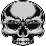 Silver Color Skull Skeleton Half Face Design Element BW Death Head White Background Skeleton Dead Face Horror Human Bone Evil Tattoo Grunge Scary Gothic Art Logo Clipart SVG