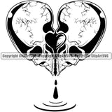 Black And White Broken Heart Blood Dripping Vector Design Element Skull Death Head Skeleton Dead Face Horror Human Bone Evil Tattoo Grunge Scary Gothic Art Logo Clipart SVG