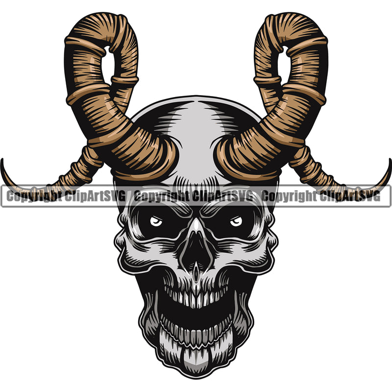 Skull Skeleton Head With Long Horn Vector Design Element White Background Death Head Skeleton Dead Face Horror Human Bone Evil Tattoo Grunge Scary Gothic Art Logo Clipart SVG