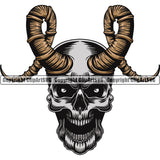 Skull Skeleton Head With Long Horn Vector Design Element White Background Death Head Skeleton Dead Face Horror Human Bone Evil Tattoo Grunge Scary Gothic Art Logo Clipart SVG