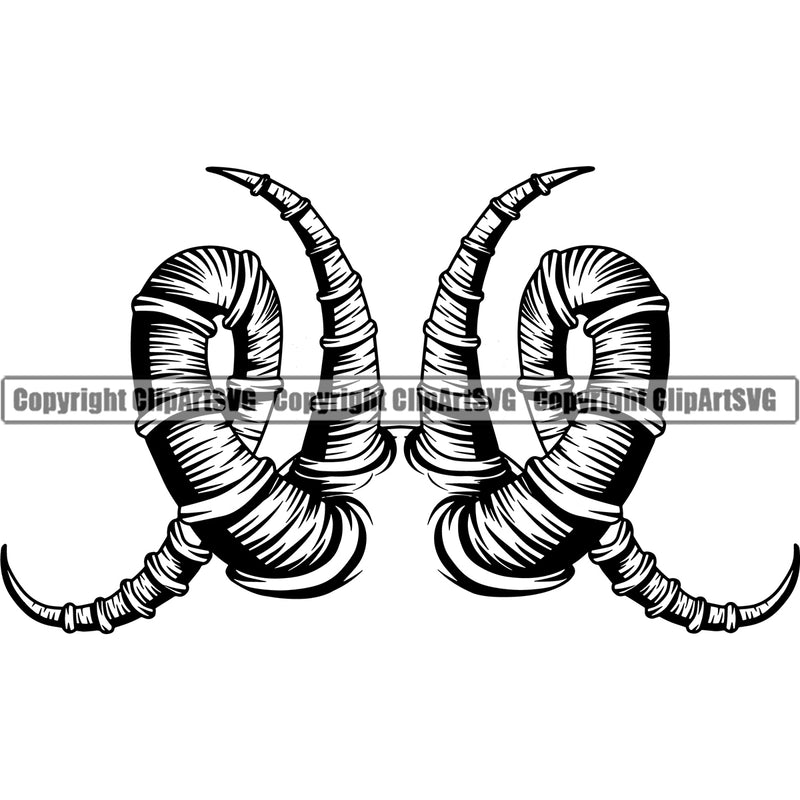 Devil Horn Set Vector Design Element Black And White Color Skull Death Head Skeleton Dead Face Horror Human Bone Evil Tattoo Grunge Scary Gothic Art Logo Clipart SVG