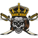 Skull Skeleton Crossed Design Sword And Crown On Head Vector Design Element Death Head Skeleton Dead Face Horror Human Bone Evil Tattoo Grunge Scary Gothic Art Logo Clipart SVG