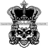 Black And White Skull Skeleton Crown On Head Vector Design Element Death Head Skeleton Dead Face Horror Human Bone Evil Tattoo Grunge Scary Gothic Art Logo Clipart SVG
