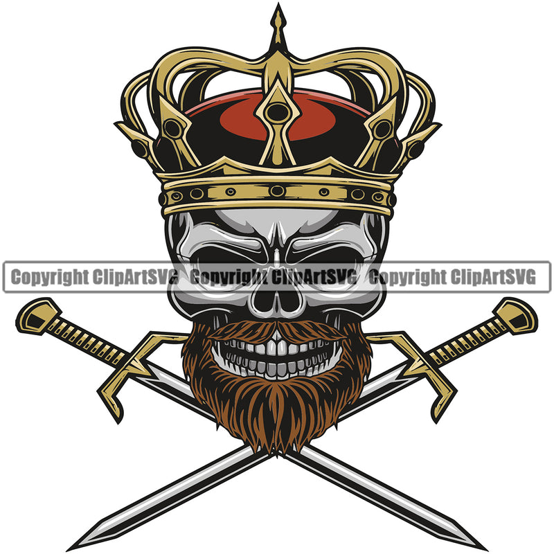 Skull Skeleton Crown On Head Vector Sword Crossed Design Element White Background Death Head Skeleton Dead Face Horror Human Bone Evil Tattoo Grunge Scary Gothic Art Logo Clipart SVG