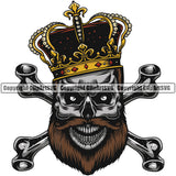 Skull Skeleton Crown On Head Color Design Element Crossbones White Background Death Head Skeleton Dead Face Horror Human Bone Evil Tattoo Grunge Scary Gothic Art Logo Clipart SVG